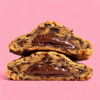 Tiramisu cookie cut open to show its chocolate center