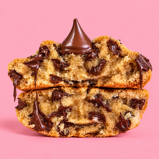 Chocolate Chunk and Peanut Butter Cookie cut open with chocolate pieces